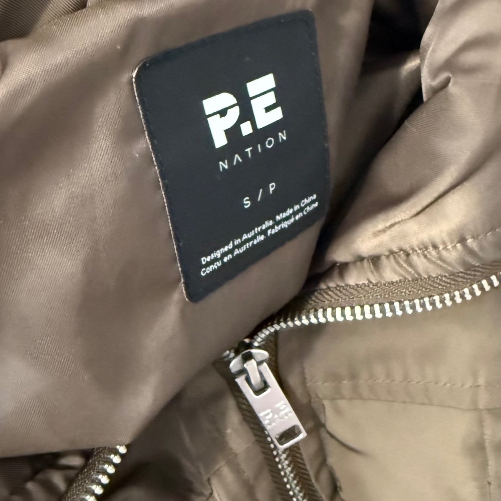 PE Nation Pursuit Bomber Jacket Womens S Walnut Brown Cropped Zip Up Logo - Picture 2 of 10
